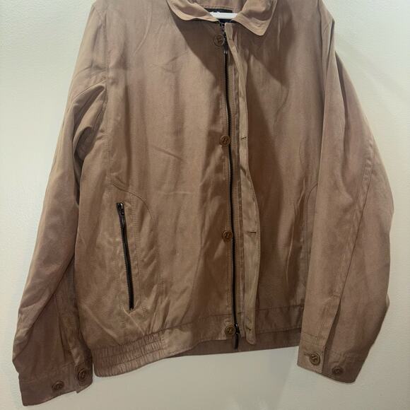 Bugatchi Uomo Tan Suede Jacket- Lightweight Zip Button Jacket – Size XL - Picture 3 of 15